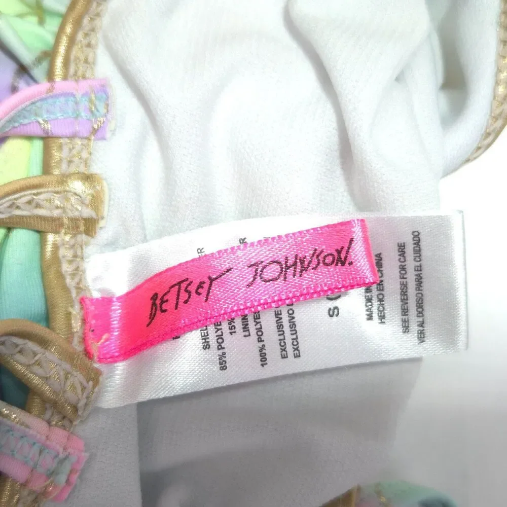 Betsey Johnson Girls Mermaid Swimsuit S 7/8 Rainbow Scale Ruffle Shells Pilling